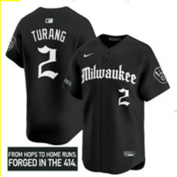Nike Milwaukee Brewers #2 Brice Turang Black 5(V) Joint MLB Jersey