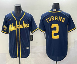 Nike Milwaukee Brewers #2 Brice Turang Navy Baseball Jersey