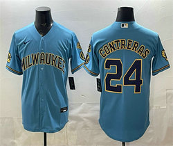 Nike Milwaukee Brewers #24 William Contreras Blue With Home and Bob Uecker Patch Jersey