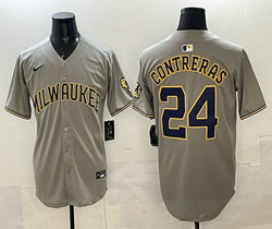 Nike Milwaukee Brewers #24 William Contreras Gray Baseball Jersey