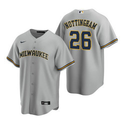 Nike Milwaukee Brewers #26 Jacob Nottingham Gray Game Authentic Stitched MLB Jersey