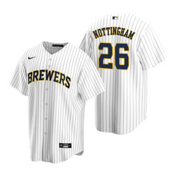 Nike Milwaukee Brewers #26 Jacob Nottingham White Game Authentic Stitched MLB Jersey