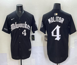 Nike Milwaukee Brewers #4 Paul Molitor Black 5(V) Joint MLB Jersey