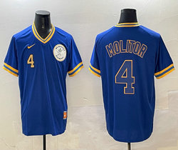 Nike Milwaukee Brewers #4 Paul Molitor Light Blue Throwback Authentic Stitched MLB jersey
