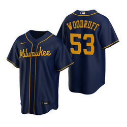 Nike Milwaukee Brewers #53 Brandon Woodruff Navy Game Authentic Stitched MLB Jersey