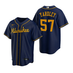 Nike Milwaukee Brewers #57 Eric Yardley Navy Game Authentic Stitched MLB Jersey