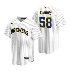 Nike Milwaukee Brewers #58 Alex Claudio White Game Authentic Stitched MLB Jersey