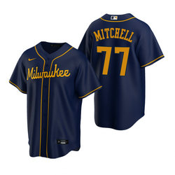 Nike Milwaukee Brewers #77 Garrett Mitchell Navy Game Authentic Stitched MLB Jersey