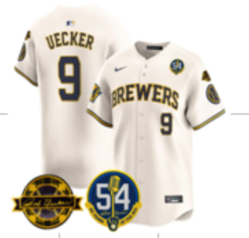Nike Milwaukee Brewers #9 Bob Uecker Cream Jerseys