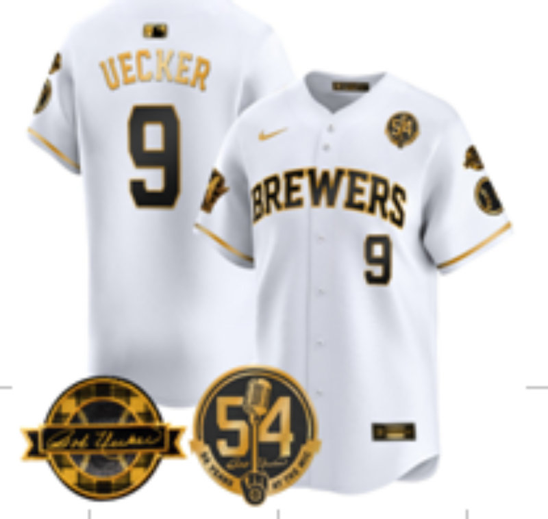 Nike Milwaukee Brewers #9 Bob Uecker White MLB Jersey