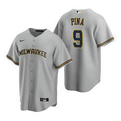 Nike Milwaukee Brewers #9 Manny Pina Gray Game Authentic Stitched MLB Jersey