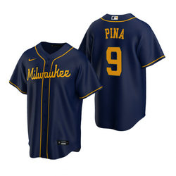 Nike Milwaukee Brewers #9 Manny Pina Navy Game Authentic Stitched MLB Jersey