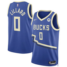 Nike Milwaukee Bucks #0 Damian Lillard Royal 2024-25 City Stitched NBA Jersey