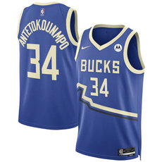 Nike Milwaukee Bucks #34 Giannis Antetokounmpo Royal 2024-25 City Stitched NBA Jersey