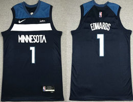 Nike Minnesota Timberwolves #1 Anthony Edwards Navy Blue 75th anniversary With Advertising Authentic Stitched NBA jersey