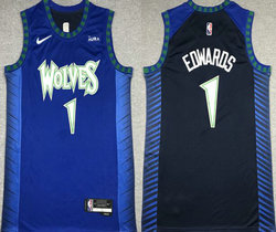 Nike Minnesota Timberwolves #1 Anthony Edwards Navy Blue City 75th anniversary With Advertising Authentic Stitched NBA jersey