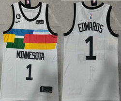 Nike Minnesota Timberwolves #1 Anthony Edwards White City 6 patch With Advertising Authentic Stitched NBA jersey