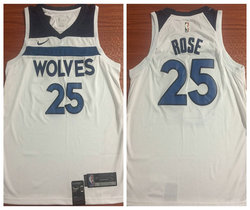 Nike Minnesota Timberwolves #25 Derrick Rose White Game Authentic Stitched NBA Jersey