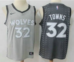 Nike Minnesota Timberwolves #32 Karl Towns Grey City Game With Advertising patch Authentic Stitched NBA Jersey