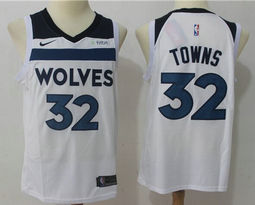 Nike Minnesota Timberwolves #32 Karl Towns White Game With Advertising patch Authentic Stitched NBA Jersey