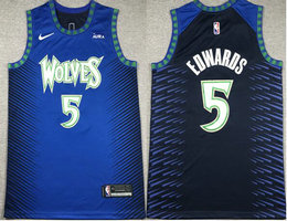 Nike Minnesota Timberwolves #5 Anthony Edwards Navy City With Advertising Authentic Stitched NBA Jersey