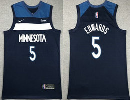 Nike Minnesota Timberwolves #5 Anthony Edwards Navy With Advertising Authentic Stitched NBA Jersey