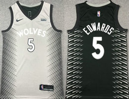 Nike Minnesota Timberwolves #5 Anthony Edwards White and Gray With Advertising Authentic Stitched NBA Jersey
