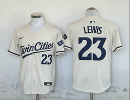 Nike Minnesota Twins #23 Royce Lewis Cream 23 front Game Authentic stitched MLB jersey