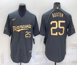 Nike Minnesota Twins #25 Byron Buxton Charcoal #25 in front 2022 All Star Authentic Stitched MLB Jersey