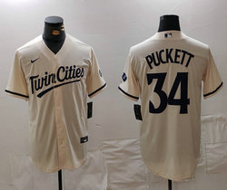 Nike Minnesota Twins #34 Kirby Puckett Cream Game Authentic Stitched MLB Jersey
