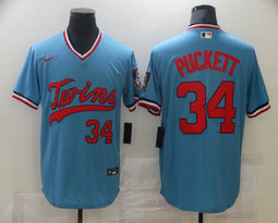 Nike Minnesota Twins #34 Kirby Puckett Light Blue Pullover Authentic stitched MLB jersey