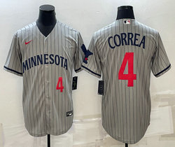 Nike Minnesota Twins #4 Carlos Correa Gray 4 in front Game Authentic stitched MLB jersey