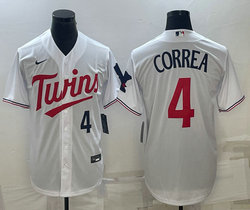 Nike Minnesota Twins #4 Carlos Correa White #4 in front 2023 Game Authentic stitched MLB jersey