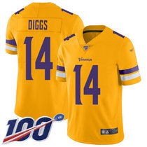 Nike Minnesota Vikings #14 Stefon Diggs With NFL 100th Season Patch Gold Inverted Legend Vapor Untouchable Authentic Stitched NFL jersey