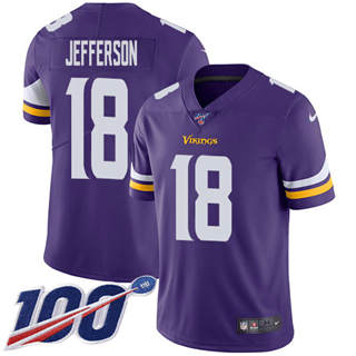 Nike Minnesota Vikings #18 Justin Jefferson 100th Season Purple Vapor Untouchable Jersey