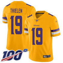 Nike Minnesota Vikings #19 Adam Thielen With NFL 100th Season Patch Gold Inverted Legend Vapor Untouchable Authentic Stitched NFL jersey