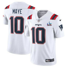 Nike New England Patriots #10 Drake Maye White Super Bowl LX 60 Patch Jersey