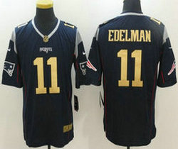 Nike New England Patriots #11 Julian Edelman Gold Number Blue Authentic Stitched NFL Jersey