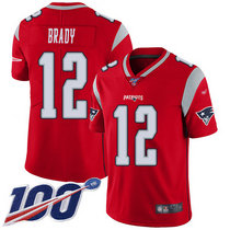 Nike New England Patriots #12 Tom Brady With 100th Season Patch Red Inverted Legend Vapor Untouchable Authentic Stitched NFL Jersey