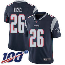 Nike New England Patriots #26 Sony Michel With 100th Season Patch Blue Vapor Untouchable Authentic Stitched NFL Jersey