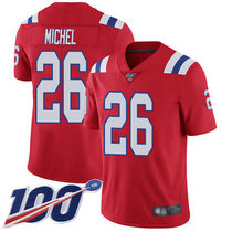 Nike New England Patriots #26 Sony Michel With 100th Season Patch Red Vapor Untouchable Authentic Stitched NFL Jersey