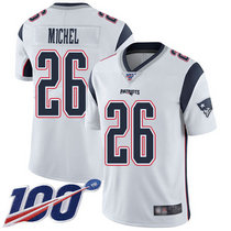 Nike New England Patriots #26 Sony Michel With 100th Season Patch White Vapor Untouchable Authentic Stitched NFL Jersey