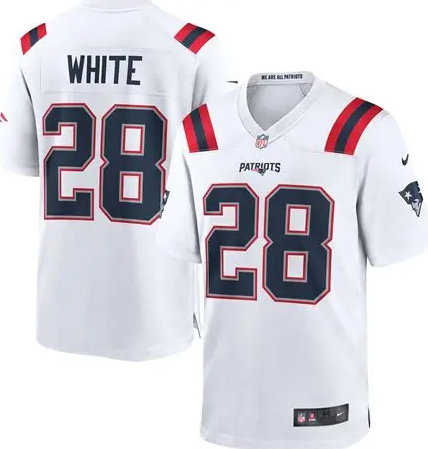 Nike New England Patriots #28 James White White Authentic Stitched NFL Jersey