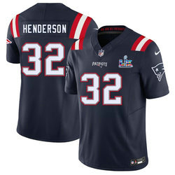 Nike New England Patriots #32 TreVeyon Henderson Navy Super Bowl LX 60 Patch Jersey