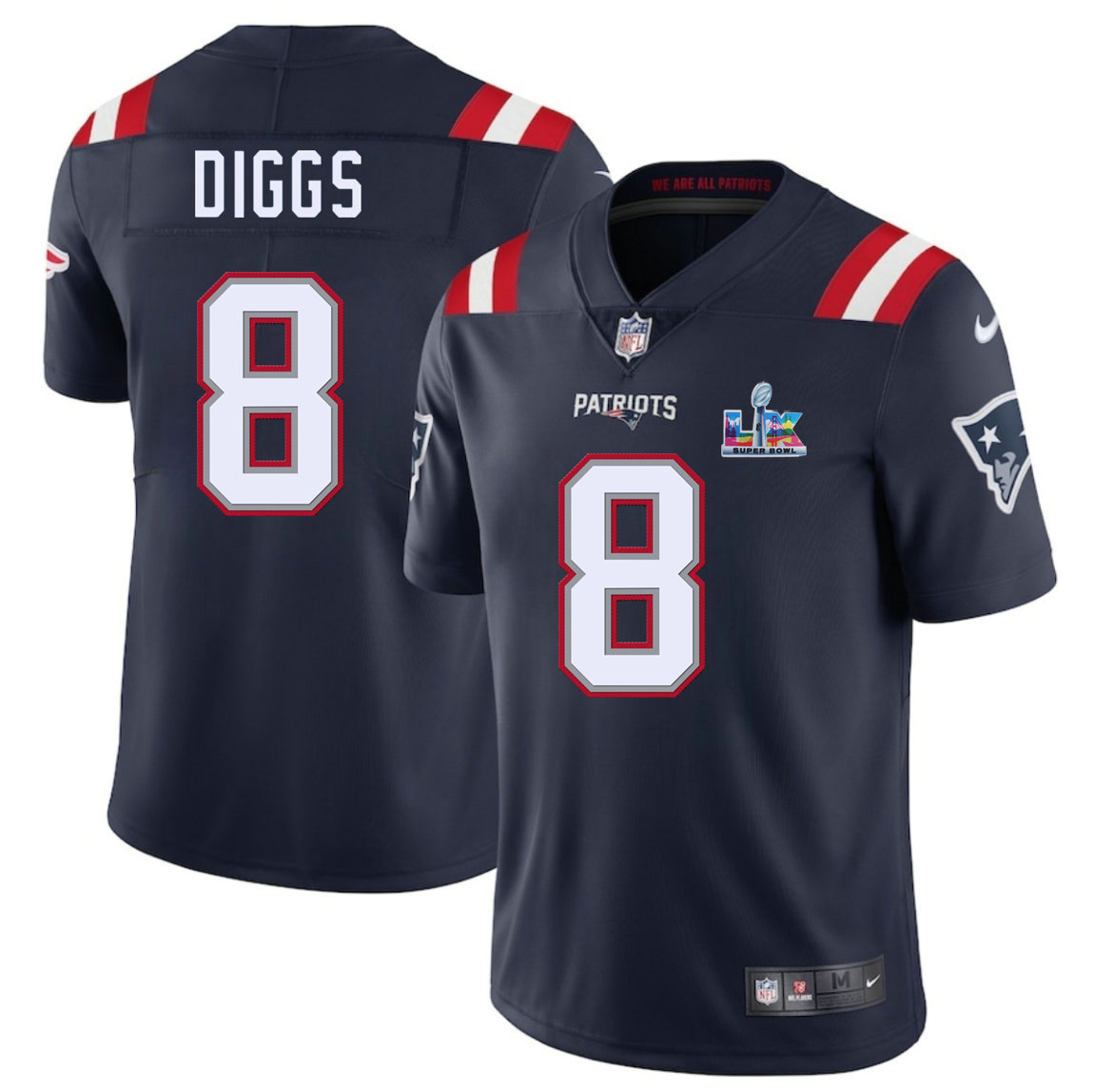 Nike New England Patriots #8 Stefon Diggs Navy Super Bowl LX 60 Patch Jersey