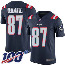 Nike New England Patriots #87 Rob Gronkowski With 100th Season Patch Blue Rush Authentic Stitched NFL Jersey