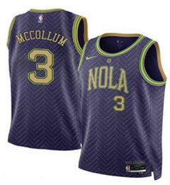 Nike New Orleans Pelicans #3 CJ McCollum Purple 2024-25 City Stitched NBA Jersey