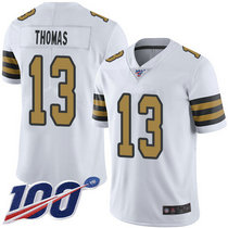 Nike New Orleans Saints #13 Michael Thomas With NFL 100th Season Patch White Rush Authentic Stitched NFL jersey
