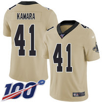 Nike New Orleans Saints #41 Alvin Kamara With NFL 100th Season Patch Gold Inverted Legend Vapor Untouchable Authentic Stitched NFL jersey