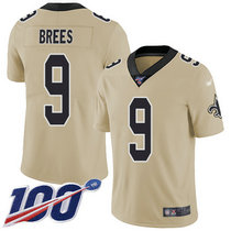 Nike New Orleans Saints #9 Drew Brees With NFL 100th Season Patch Gold Inverted Legend Vapor Untouchable Authentic Stitched NFL jersey